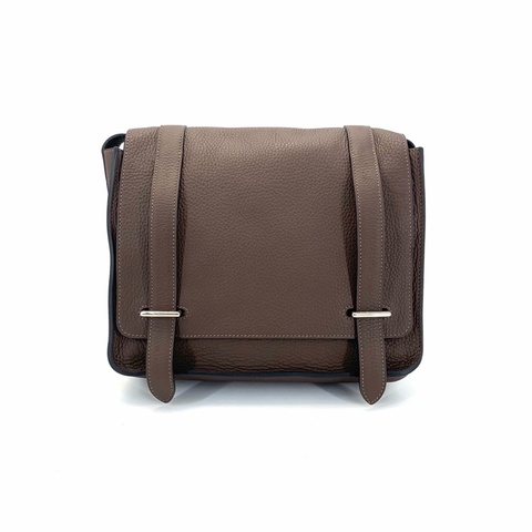 Hermès 愛馬仕  深棕色Steve小號雙扣翻蓋郵差包  框R刻
