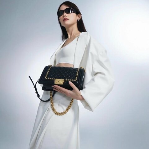 CHANEL 20C 黑色復古 牛皮金色菠蘿扣 滾邊鏈中號 限定款  25*15*8  99新配件盒子 塵袋