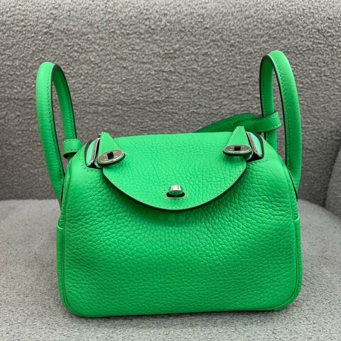 愛馬仕 Hermès Mini Lindy 迷你琳迪包 0Z漫畫綠 TC皮 銀扣 全新 B刻