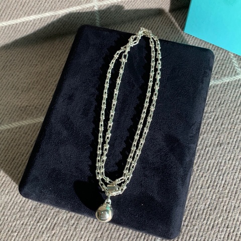 Tiffany蒂芙尼 HardWear系列 銀鎖頭珠珠吊墜馬蹄扣鏈條項鍊