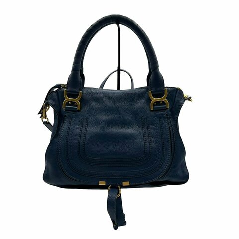 【美收精品】Chloé Marcie 深藍色中號皮革手提包 C-1000【隔月月中將轉賣至日本 上架期限30天】