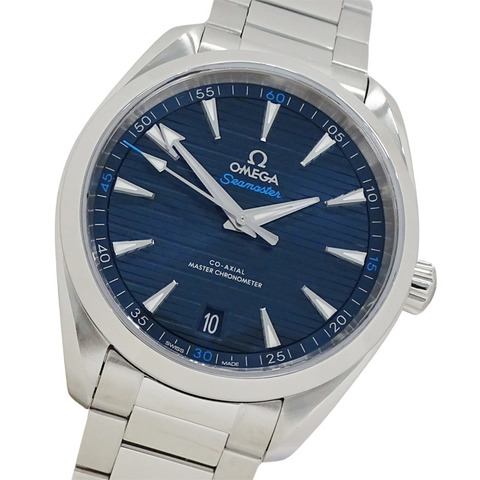 歐米茄海馬系列Aqua Terra 220.10.41.21.03.001 男士腕錶，品牌名稱，日期顯示，自動上鍊機芯，不銹鋼錶殼，銀色和藍色錶盤
