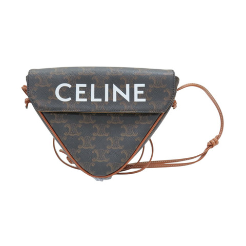 CELINE 賽琳 Triangle 三角 肩背包 棕色 Triomphe 帆布 牛皮 195902BZK.04LU