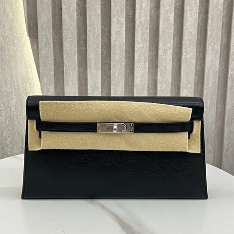 愛馬仕 Hermès Elan Kelly 伊蘭凱莉包 黑色 山羊皮 銀扣 全新 B刻