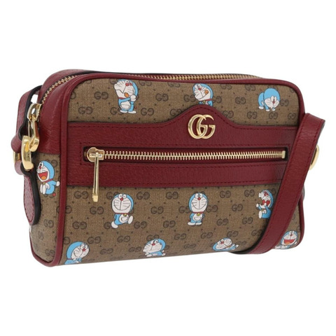 GUCCI x Doraemon 聯名款 Micro GG 肩背包 PVC 棕金 647784 正品 167564SAM