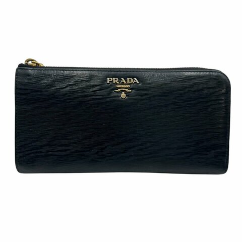 【美收精品】Prada Vitello Move 黑色直紋皮革拉鍊長夾  D-2【隔月月中將轉賣至日本 上架期限30天】