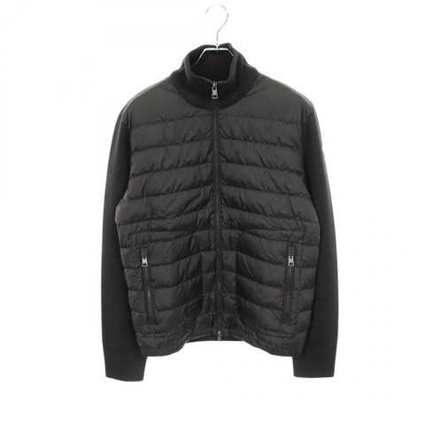 MONCLER 開襟針織拼接羽絨服，尼龍羊毛混紡，黑色，二手，男款 M 碼