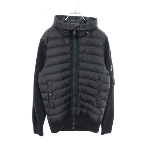 MONCLER 針織拼接連帽羽絨外套 9B50800 羊毛尼龍海軍藍 二手 女款 #S