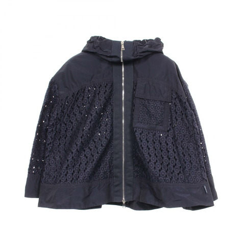 MONCLER OBSIDIENNE 花卉蕾絲連帽尼龍外套 4601480 海軍藍 二手 女款 #00
