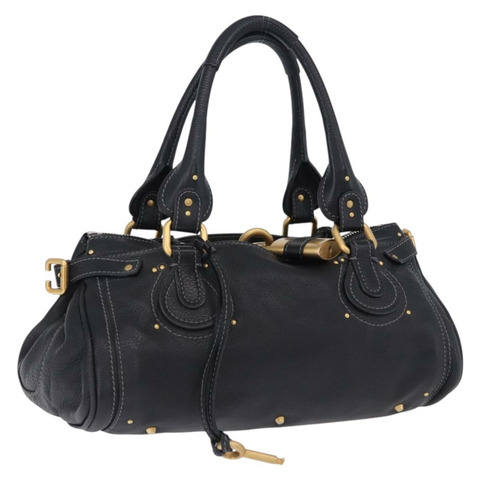 Chloe Paddington 手提包，黑色、金色、銀色皮革，正品 ki6774M
