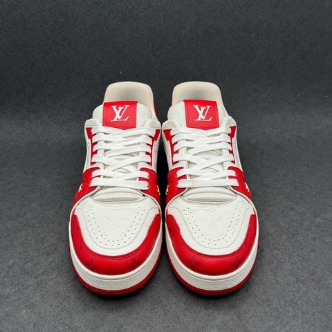 Lv 路易威登 白紅色皮革低幫系帶徽標時尚休閒板鞋8.5碼