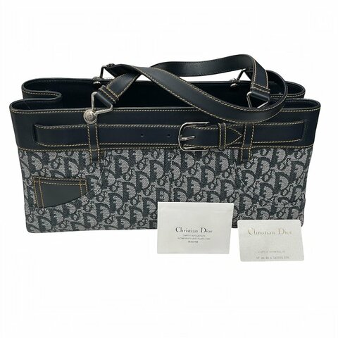 DIOR 迪奧 復古 Trotter 皮革 老花帆布 單肩 手提包