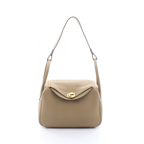 愛馬仕 Lindy 26 肩背包，Taurillon Clemence 米色 Marfa 皮革，二手，金色五金