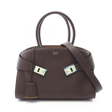 Salvatore Ferragamo Hug Bicolor 雙色肩背包 777524 棕色皮革