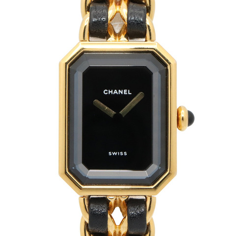 香奈兒 (Chanel) CHANEL Première L 女士腕錶，鍍金 (GP)，皮革錶帶，黑色，H0001