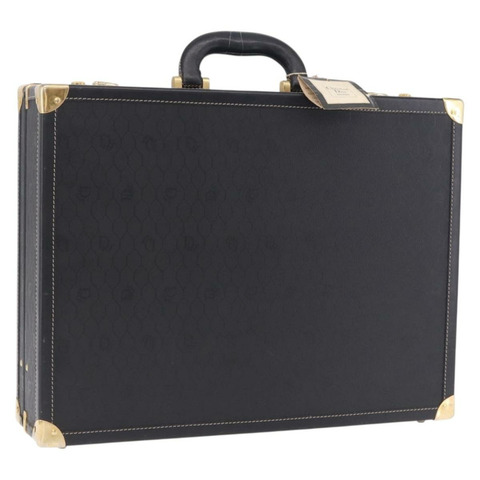 Christian Dior 蜂巢帆布旅行箱 PVC 黑色金色 Auth 197631A