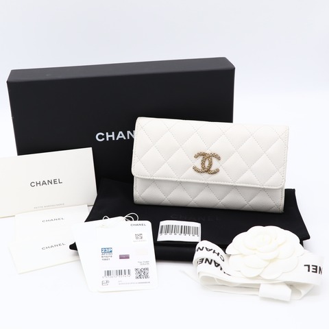 （限降 3 天⚡）Chanel 香奈兒 經典菱格紋 白色 顆粒小牛皮 荔枝皮 翻蓋長夾