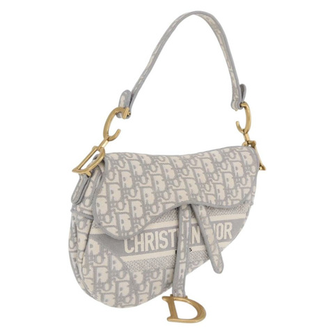 Christian Dior Trotter帆布馬鞍斜背包 灰色金 正品 199836SM