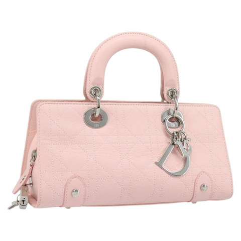 Christian Dior Cannage Lady D Joy 手提包，粉紅色銀色真皮款，正品，貨號 198283SAM