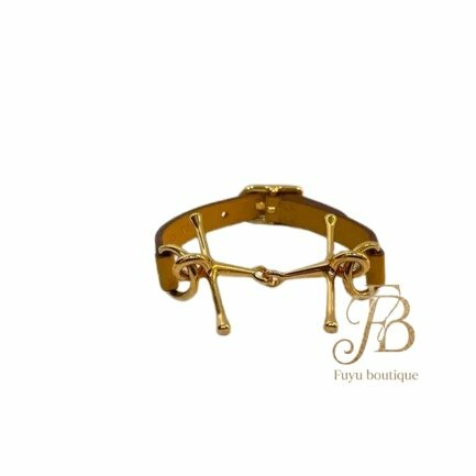 【H0001】HERMES 黃色牛皮/金釦馬蹄 MORE BRACELET 手環