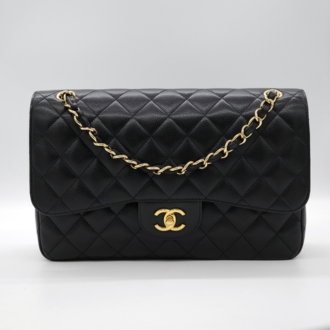 （專櫃漲價416,300 啦）Chanel 香奈兒 Classic Flap CF30 CF JUMBO黑色 牛皮 荔枝 金釦 鏈條包 斜挎包 單肩包