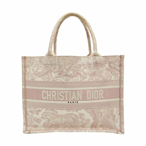 DIOR BookTote中號粉色帆布刺繡提花手提包托特包