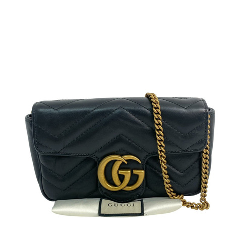 ☆ GUCCI 古馳 Black Calfskin Marmont Chain Shoulder Bag 黑色小牛皮鏈條肩背包 476433-267017064