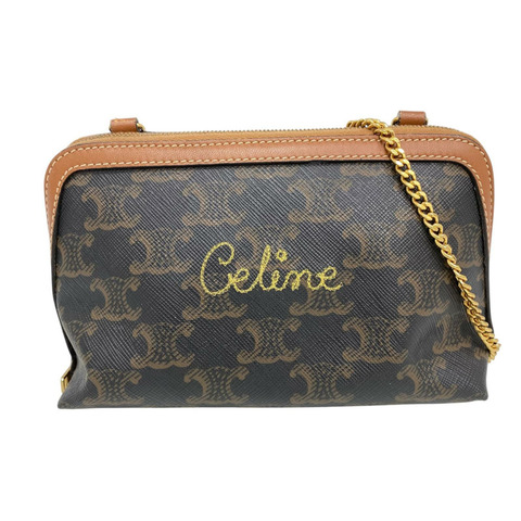 ☆ CELINE 思琳 Brown Coated Canvas Triomphe Chain Shoulder Bag 啡色塗層帆布鏈條肩背包-267017147