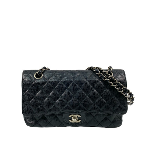 △ CHANEL 香奈兒 Black Caviar Skin CF25 Silver Tone Metal Classic Double Flap No.11 Chain Shoulder Bag 黑色粒紋小牛皮CF25銀色金屬No.11鎖鏈肩背包 A01112-267017822