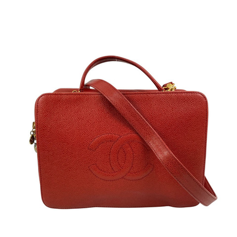 △ CHANEL 香奈兒 Red Caviar Skin Gold Tone Metal Vintage No.5  Vanity Case 紅色粒紋小牛皮金色金屬經典No.5化妝箱-267017737