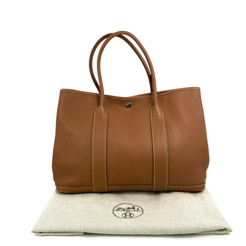 △ HERMES 愛馬仕 Gold Negonda Calfskin Palladium Plated Metal Garden Party 36 Stamp D Handbag 金棕色粒紋小牛皮鍍鈀金屬D刻手挽袋-267017544
