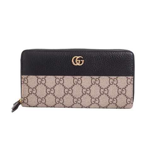 GUCCI 古馳 GG Marmont 拉鍊長夾 米色 帆布牛皮 456117