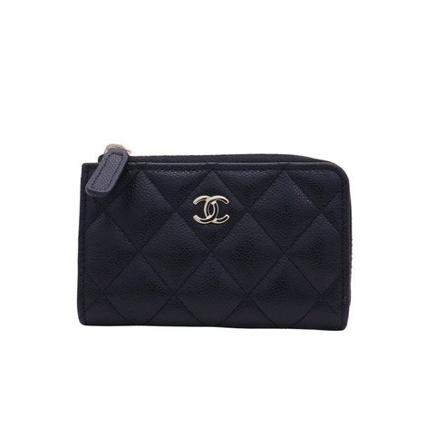 CHANEL 香奈兒 Classic 拉鍊零錢包 黑色 荔枝紋 牛皮 金扣 AP0221