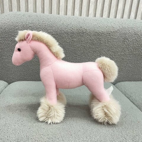 愛馬仕 Hermès Hermy Plush Horse 絨毛小馬玩偶 粉白色 全新