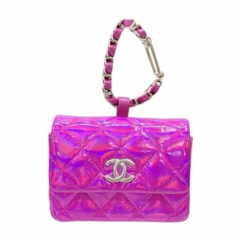 Chanel 螢光桃紅雷射掛飾零錢包 VIP禮 全新