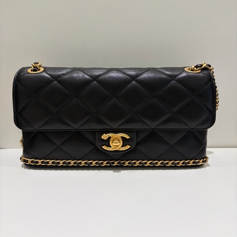 Chanel 23cm 類似cf23 黑色荔枝皮 可肩背、斜背 全新全配