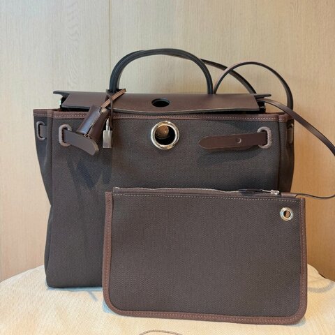 Hermes愛馬仕Herbag31帆布拼皮包  手提包單肩包 尺寸：31x25 cm