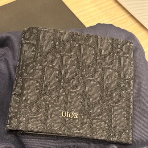 Dior 黑色 Dior Oblique 緹花男 短夾