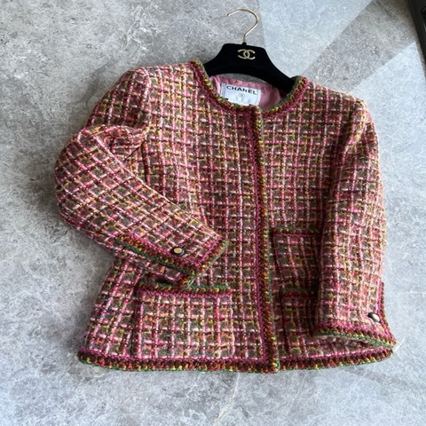 中古Chanel01A红绿混色编织粗花呢外套fr40~~