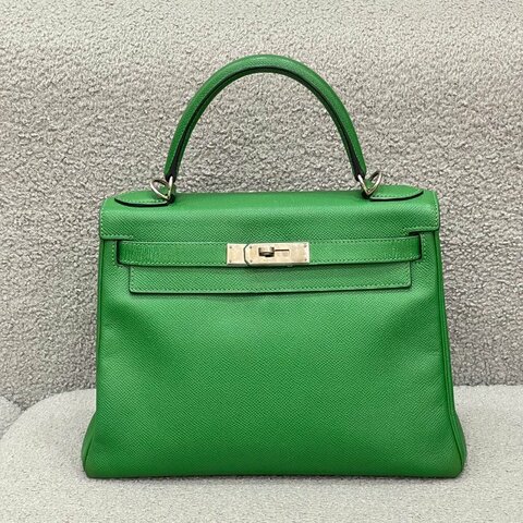 愛馬仕 Hermès Kelly 28 凱莉包 翡翠綠 Epsom皮 銀扣 框N刻