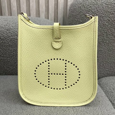 愛馬仕 Hermès Mini Evelyne 伊芙琳包 I8米爾頓黃 TC皮 銀扣 全新 W刻