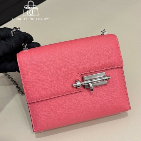 🌈Hermes💗Mini Verrou💗8W唇膏粉銀扣🌈98新🌟山羊皮🌟miniverrou🌟Verrou🌟愛馬仕🌟