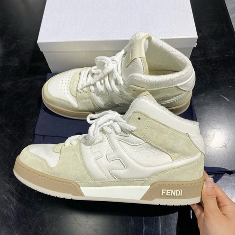 FENDI 芬迪 Madch 板鞋 皮革 系帶 拼色 高幫 白綠色