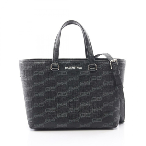 BALENCIAGA Signature 小號購物兩用手提包 702699 PVC塗層帆布 黑色 灰色 二手 女士