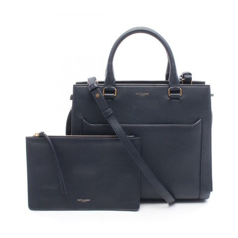 SAINT LAURENT PARIS EAST SIDE 中型兩用手提包 皮革 海軍藍 二手 女士