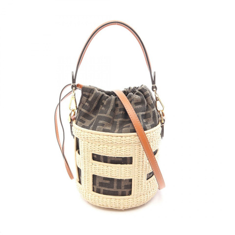 FENDI STEP OUT 小號兩用手提包 帆布 皮革 拉菲草 米色 黑色 多色 二手 女士