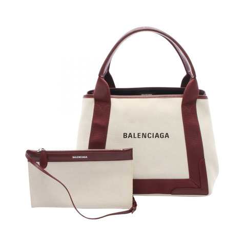 BALENCIAGA 海軍藍 CABAS S 手提包 帆布皮革 米色 波爾多紅 二手 女士