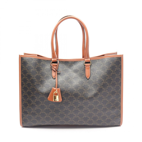 CELINE Horizontal Cabas Triomphe 手提包 PVC塗層帆布皮革 黑色 棕色 二手 女士