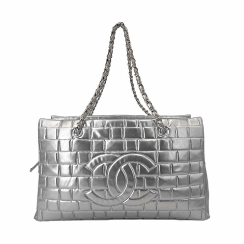 Chanel 香奈兒 銀色冰格中古托特