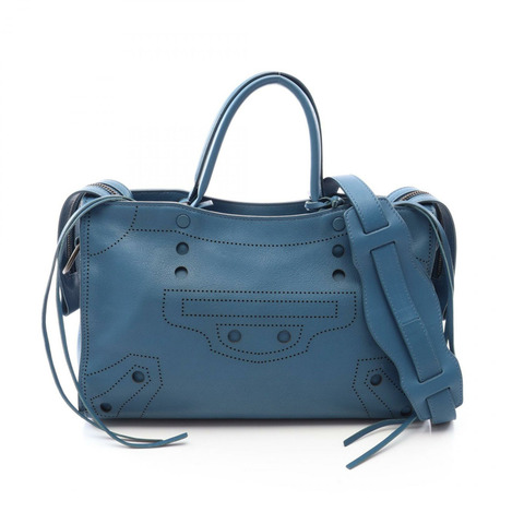 巴黎世家 (BALENCIAGA) 黑色都市 S 2WAY 手提包，皮革材質，藍色，二手女款